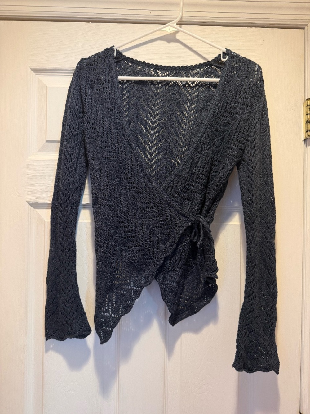Crochet blue wrap cardigan